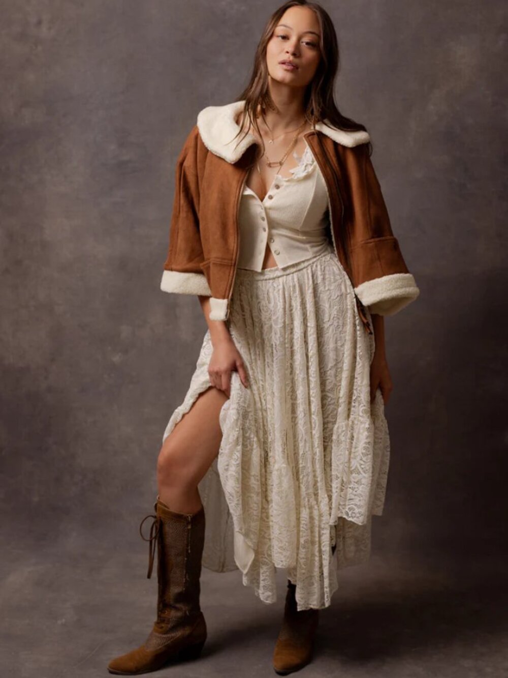 Poesy Skirt in Cream Joyfolie Lace Boho White Asymmetrical Irregular Hem